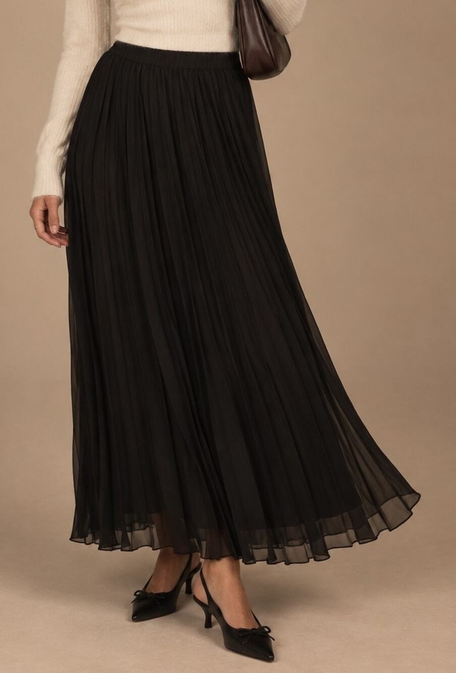 Joie Womens Pleated Chiffon Maxi Skirt L Black Romantic Quiet Luxury Elegant